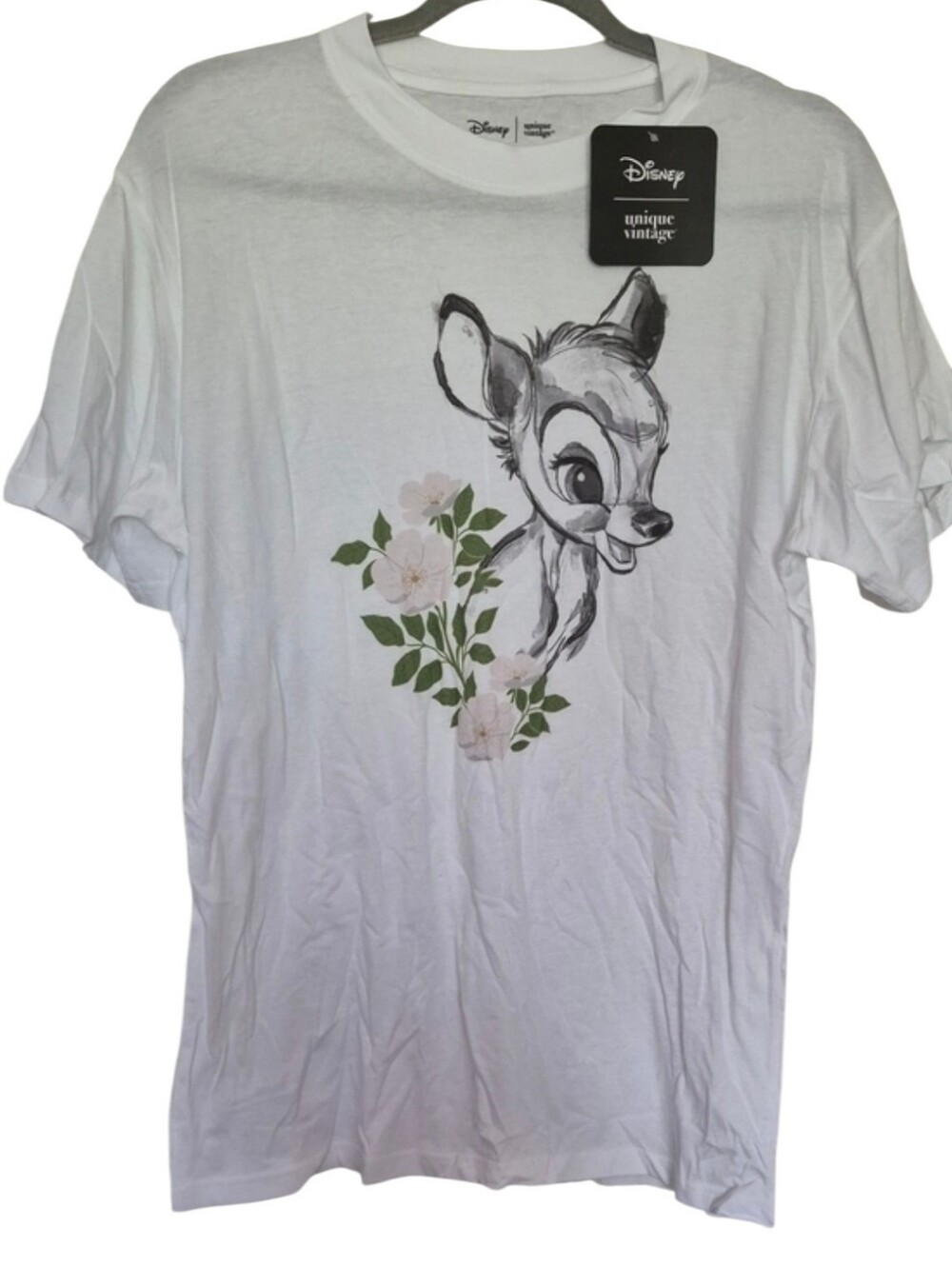 NWT Disney x Unique Vintage Size Medium Bambi Graphic T-Shirt White Floral